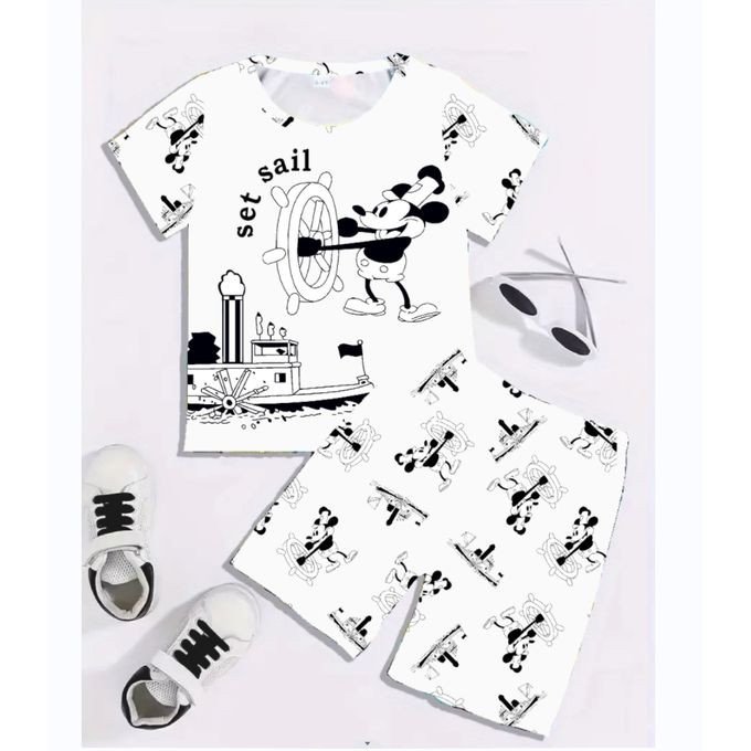 yemlays Happy Kids Manches Courtes Mickey Mouse Print Collection - Blanc