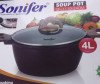  Mamite À SOUPE 24CM 4L REVÊTEMENT EN MARBRE AVEC POIGNÉES ET COUVERCLE EN BOIS SF-1110 (D9,45 X H3,54) POUCES